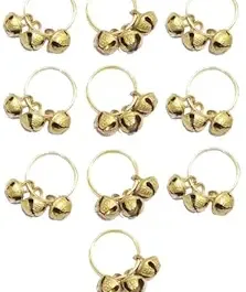 Finger Ring Clapping Ghungroo Golden Silver Kadi Anguthi Brass Small Bells (3 Ghungroo Per Ring) for Bhajan Lord Goddess God Ganesh Ganapati Pooja Aarti  (1 pair)
