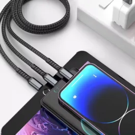 100W 3 in 1 charging cable for Type c, Micro USB, Lightning Fast Charging Cable Data Transfer Ideal for SmartPhone, Tablet, Laptop or Any Compatible Devices- Black