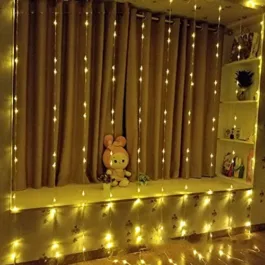 Waterfall Curtain String Lights – 180 Warm White LEDs, 8 Modes, 10×10 Feet, 3 Meters – Perfect for Decoration