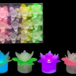 Plastic Flower Petal Flower-Shaped Multi-Color LED Tealight Candles – Rechargeable, Replaceable Battery, Flameless for Diwali, Wedding, Party, Birthday, and Event Decor (Set of 12)