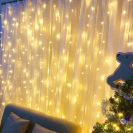 Waterfall Curtain String Lights – 180 Warm White LEDs, 8 Modes, 10×10 Feet, 3 Meters – Perfect for Decoration