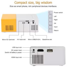 Pro Mini Portable LED Projector with Multiple Interfaces Like AV, Audio, USB, HDMI, Micro SD, Film Projector for Children’s, Home Cinema, Compatible with Smartphone/Laptop/PS4/Firestick