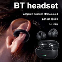 T75 Ear-Clip Bluetooth Headphones Conduction Earphone Wireless Earbuds 3D Surround Stereo Bass Sports Headset with Mic (T75 Black)